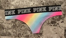 NWT VICTORIA'S SECRET PINK NEON OMBRE STRIPE LOGO THICK WAISTBAND THONG PANTIES