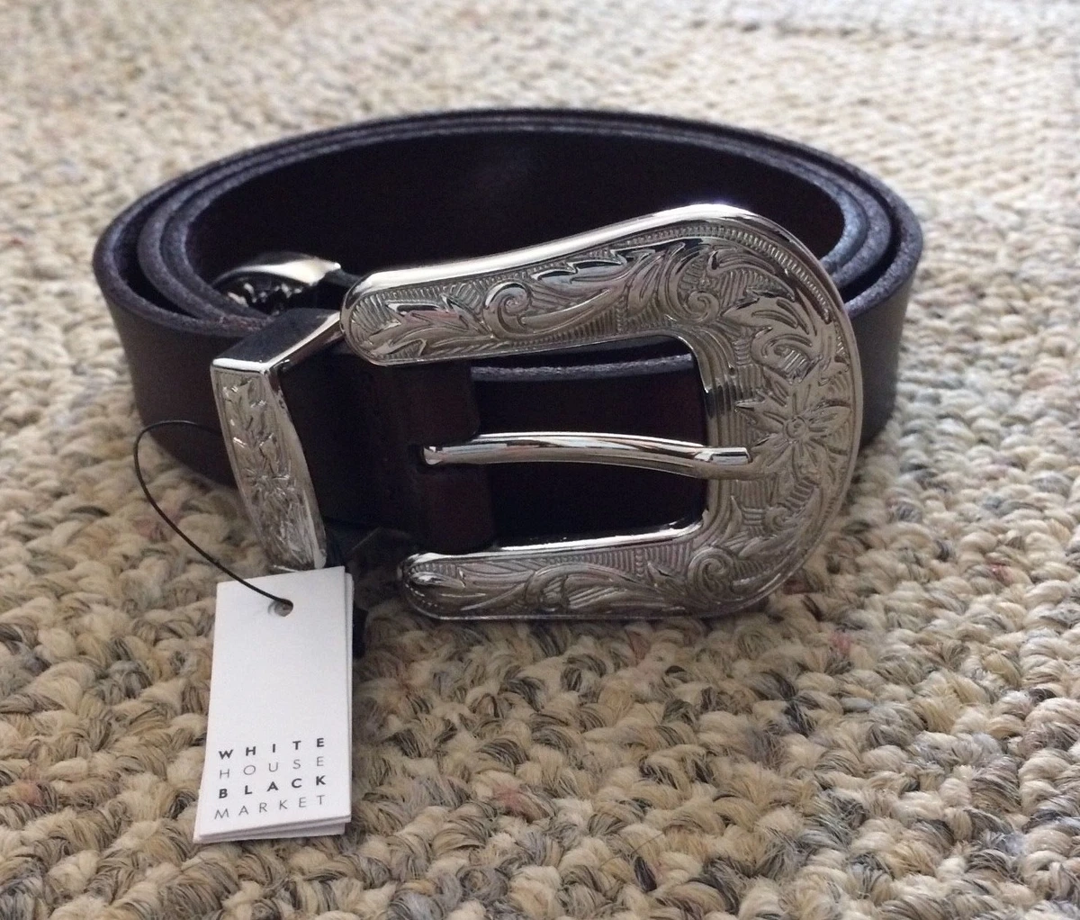 NWT White House Black Market Tan Brown Croco Embossed Leather Belt S Cayman Brown & Tan V2 Ratchet Belt 1 3/8 main image 3