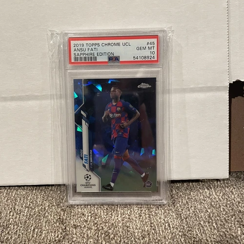 2019 TOPPS CHROME UEFA CHAMPION LEAGUE SAPPHIRE ANSU FATI RC PSA 10