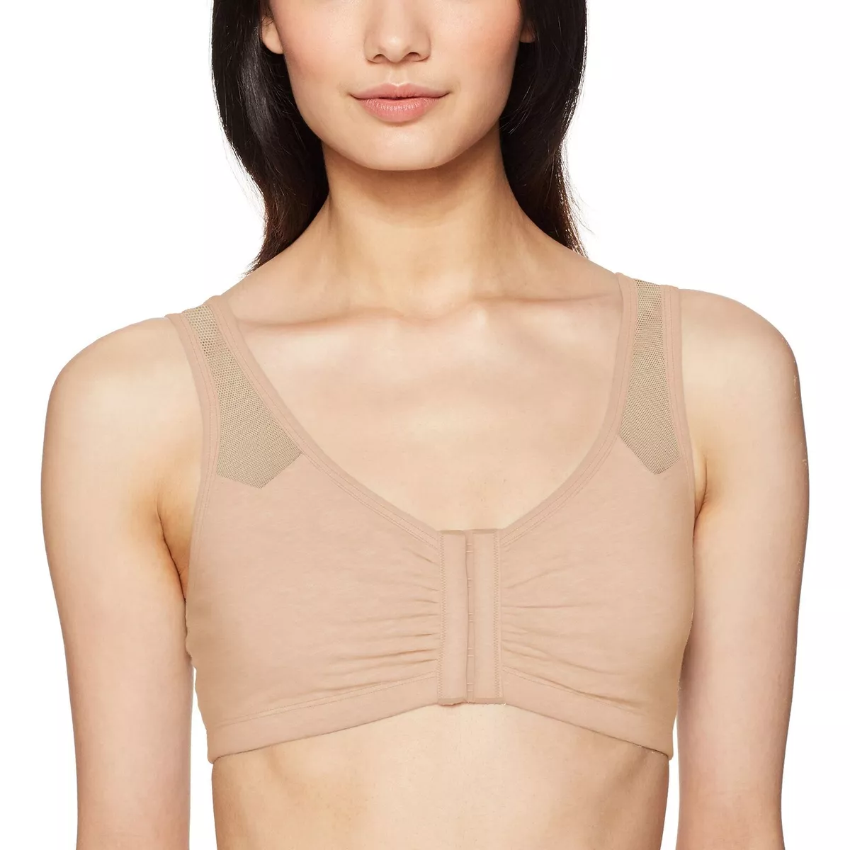 Fruit of the Loom Women's Comfort Front Close Sport Bra with Mesh Straps  Sand