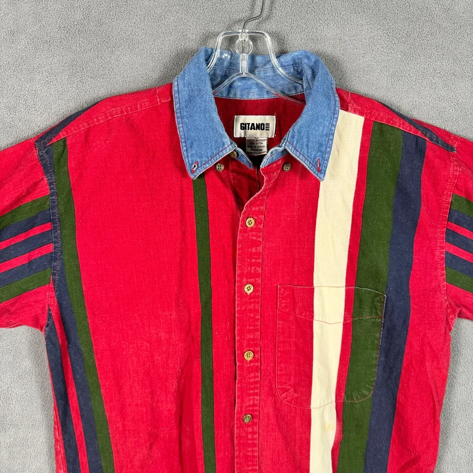 Camisa Gitano De Colección Años 90 Para Hombres S Rojo Rayas Bloque de Color Suelta Hip Hop Foto 3 de 4