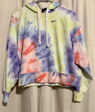 Nike Women s Dri-Fit Multi Color Tie Dye Hoodie Sweatshirt Cropped Size XS