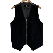 Planet Earth Black Suede Leather Vest Zip Up V-Neck Size Medium