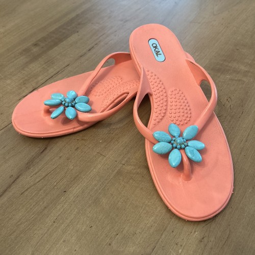 Oka B Theresa Flip Flop Sandal W/Turquoise Stone Flowers Charms Size