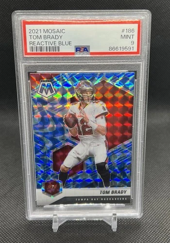Tom Brady 2021 Panini Mosaic Reactive Blue Prizm PSA 9 Buccaneers