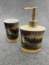 Vintage 1989 Terry Redlin Ceramic Bathroom Soap Pump And Cup Camping