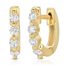 0.21 CT Diamonds in 14K Yellow Gold 10 mm Height Small Hoop Earrings