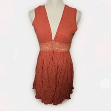 Shein Vcay Plunging Neck Tie Back Lace Panel Waist Mini Dress In Coral Size XS/2