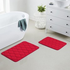 2 PCS Red Bathroom Rugs Set 17x24  32x20 Inch Absorbent Non Slip Bath Mat