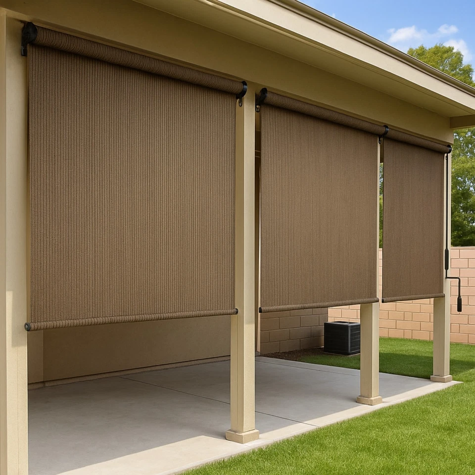 Наружные роликовые шторы наружные беспроводные шторы для патио сворачиваются на 90% защита от ультрафиолета - Изображение 4 из 4