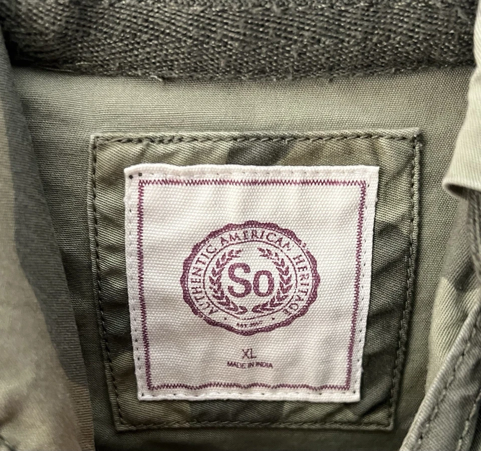 SO Y2K камуфляж общего назначения куртка женщин Sz XL зеленый камуфляж карманы с капюшоном полный молнии - Изображение 3 из 4