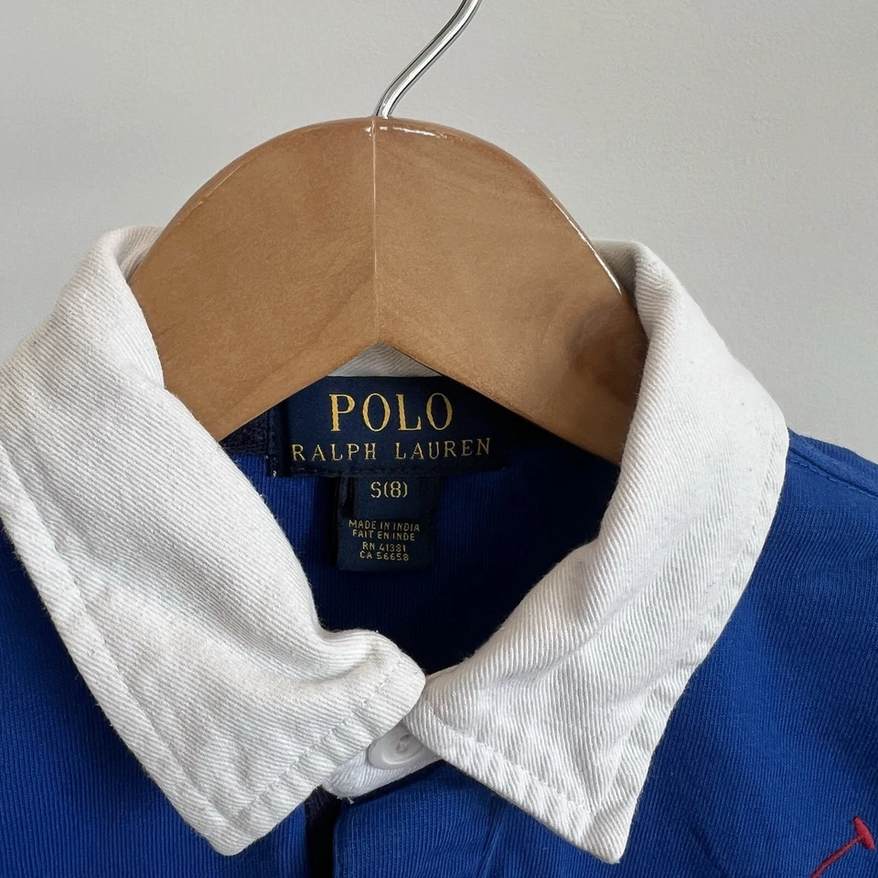 Camisa Polo Ralph Lauren Niños S 8 Big Pony Azul Rugby Manga Larga Preppy Dinero Foto 3 de 4