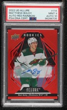 2022 Upper Deck Allure Rookies Red Rainbow Matt Boldy #114 PSA 9 MINT Auto 0gl1