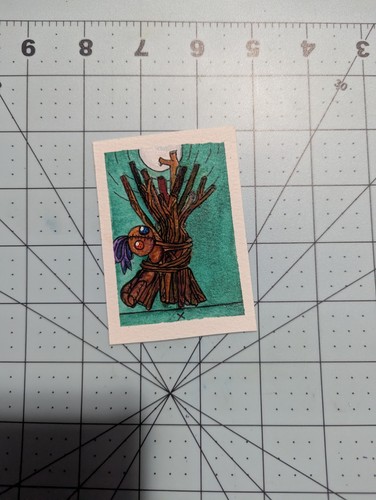 Original ACEO Watercolor Signed Art Card Ten Of Wands Tarot Dipiction