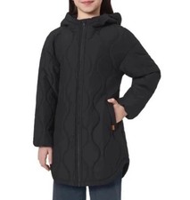 Mondetta Girls Boys Quilted Jacket Black Pockets Wind Water Resistant Curved Hem
