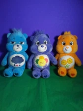 Care Bears Basic Fun Plush Toy Lot of 3 Purple Smiling Flower & Blue Grumpy EUC