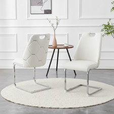 2Set Dining Chairs PU Leather Upholstered High Back Kitchen Armless Chairs White
