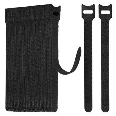 50 Pack 20cm Hook and Loop Cable Ties Resealable, Black Cable Hook and Loop Tape ...