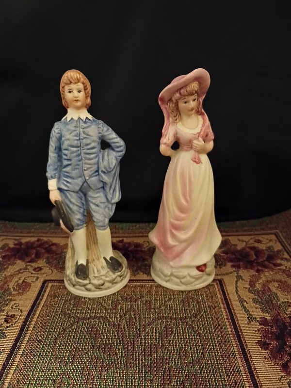Vintage Hand Painted Bisque "Pinky & Blue Boy"  Figurines.                 (19)
