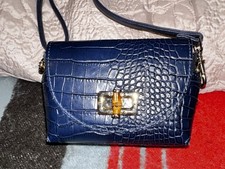 Vera Pelle Vintage Croc Leather Crossbody Bag Dark Blue Made in Italy NWOT