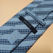 Gucci Blue Striped GG Monogram Silk Necktie Luxury Designer Italy