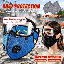 NEW Reusable 5  Layer Carbon Dust Mask Adjustable Goggles Washable Reusable Blue