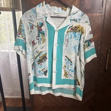 Bode Niagara Souvenir Button Up Shirt Multicolor Silk Small Medium