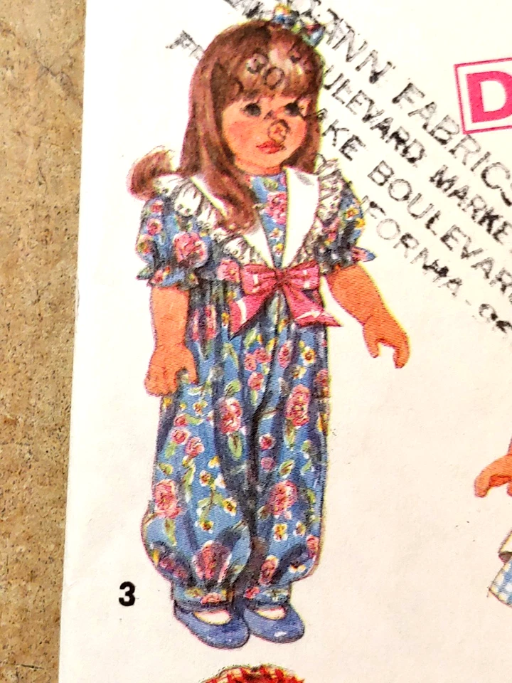 Simplicity 8211 Girl 18" Doll Clothes Dress Romper Nightgown Pantaloons Boots - Image 2 of 4