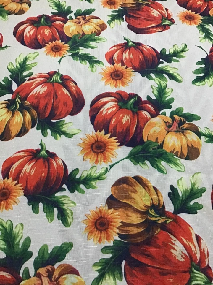 Fall Pumpkin and Sunflower Fabric Tablecloth Actual Measure 62 x 86" Farmhouse - Image 2 of 4