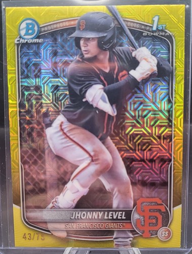 2025 Bowman Jhonny Level 1st Chrome Yellow Mojo Refractor /75 Giants RC #BCP-147