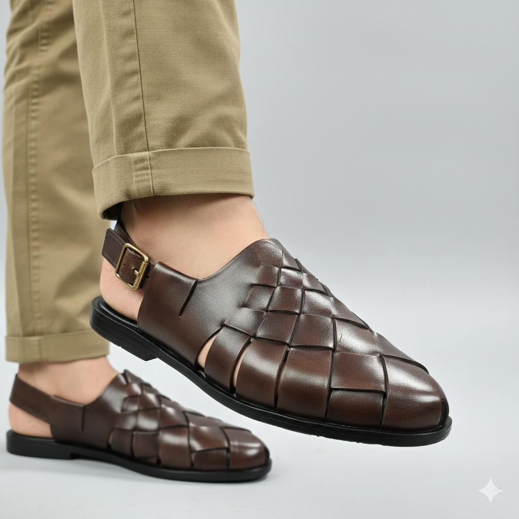 Belvedere Woven Brown Leather Fisherman Sandals, premium huarache-style Brown Fisherman Sandals for Men for sale | eBay main image 3