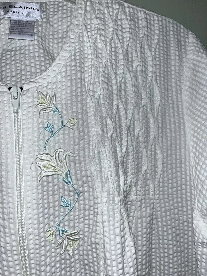 Abrigo Miss Elaine Bata Casa Amarillo Pastel Cremallera Frontal Seersucker Plumero Mujer Talla M Foto 3 de 3