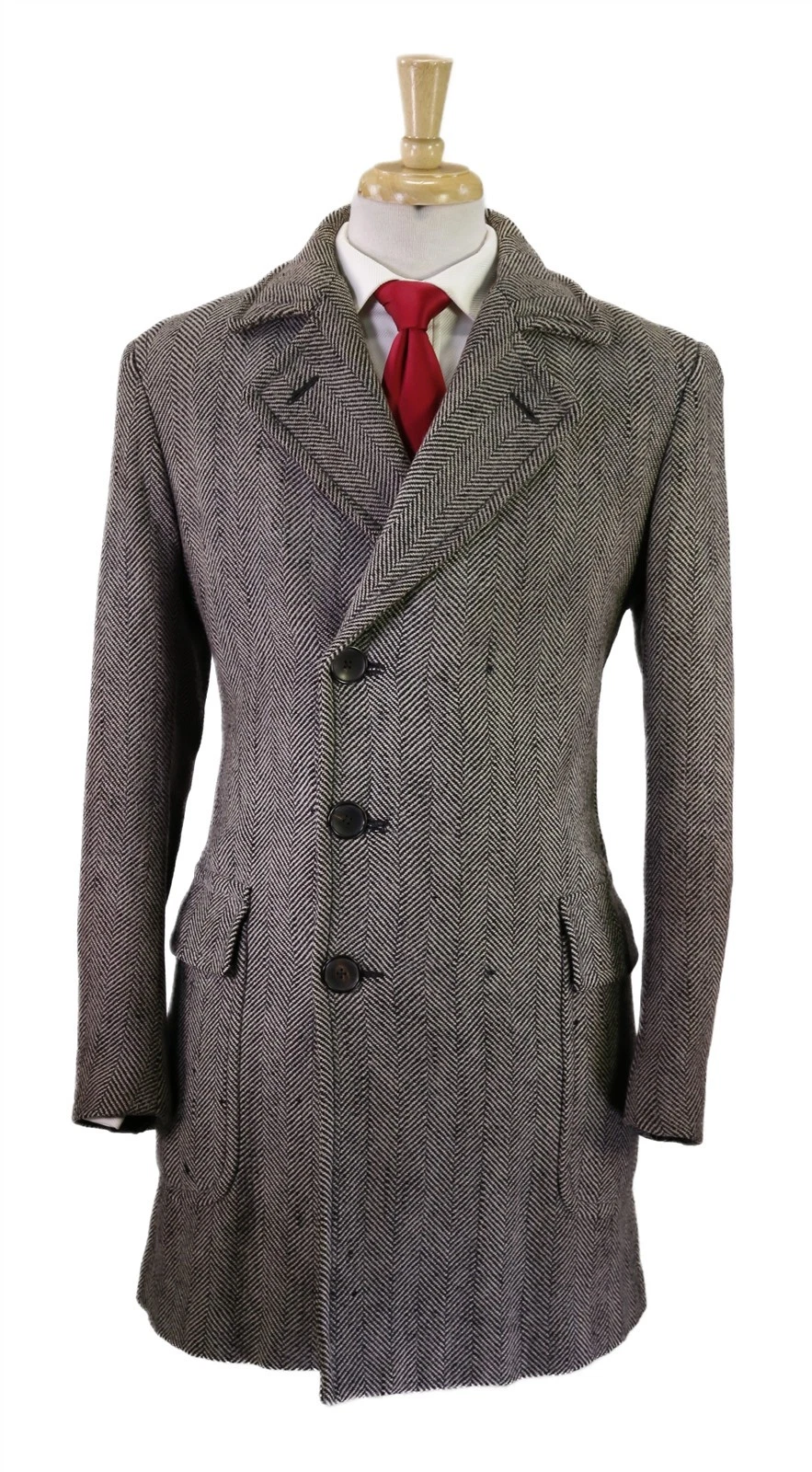 Tom Ford Black Tan Tweed Herringbone Wool Silk Double Breasted Overcoat 38 40 - product detail image 1