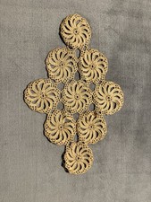 Vintage Hand Crocheted Lace Table Runner Doily - Medallion Floral Beige