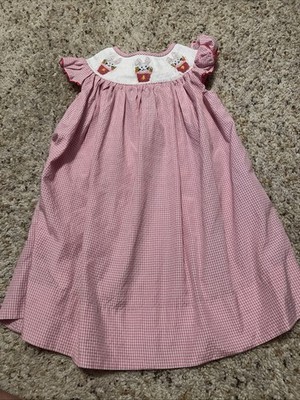 Smocked Easter Dress Rabbit, Bunny, Basket, Carrots. Girls SZ 18 months Babeeni