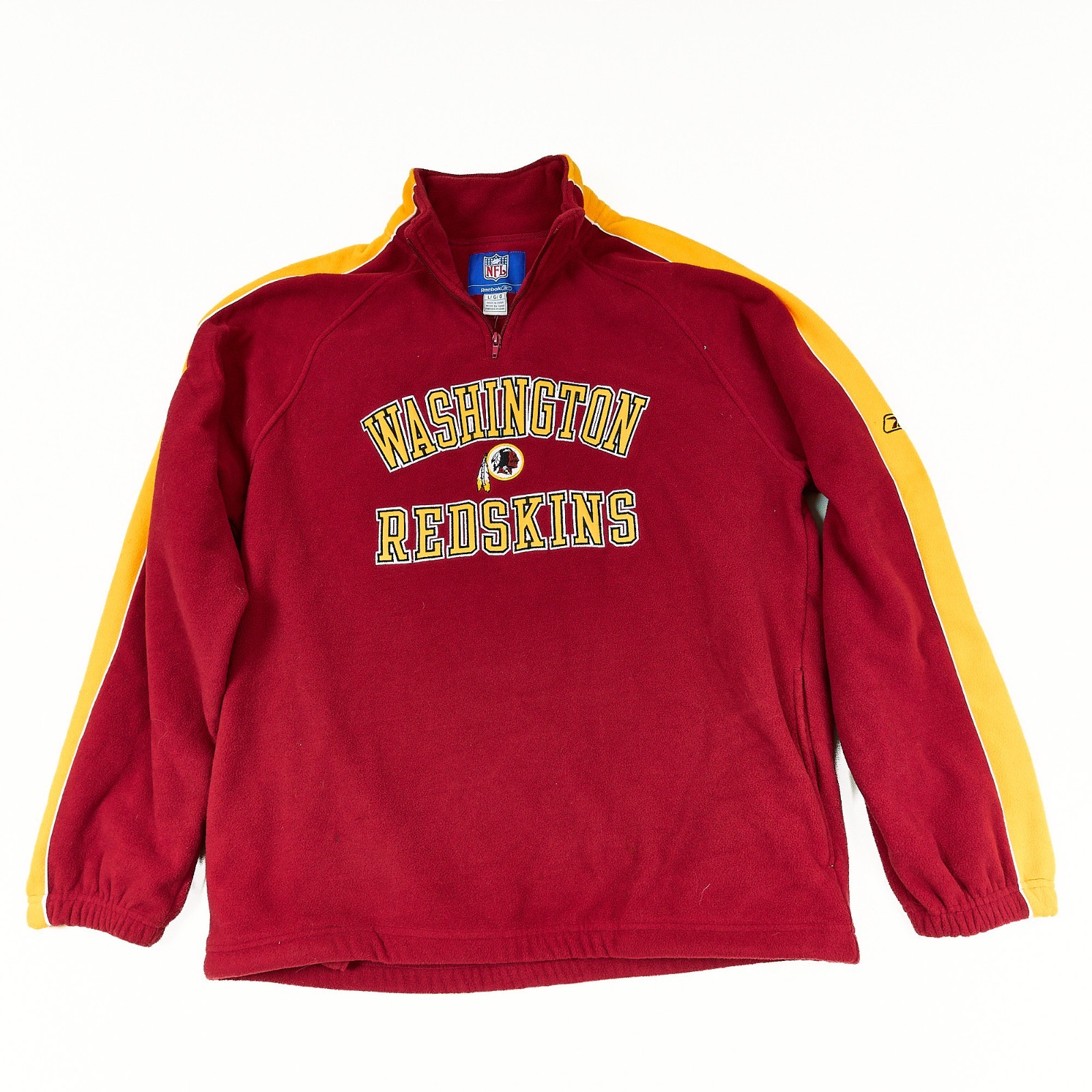 Vintage WASHINGTON REDSKINS Reebok 1/4 Zip Fleece Pullover Old Logo Mens XL