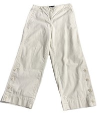 Talbots Womens Size 6 Wide Leg Button Hem Pants Cream Beige Casual Chino