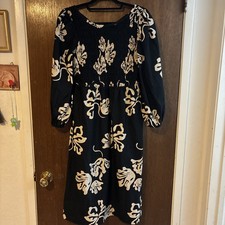 the Get dress black with cream floral smocked midi dress sz XS 100% cotton Boho