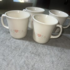 Vtg Corning Forever Yours Coffee Mugs Set of 4 Pink Hearts Floral USA Made