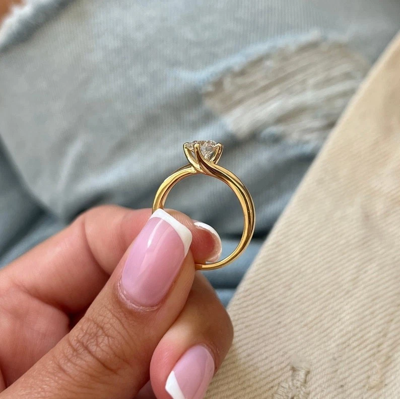 1 Carat Lab Grown Diamond Bypass Engagement Ring Round Solitaire Swirl Ring E/VS - Image 2 of 4