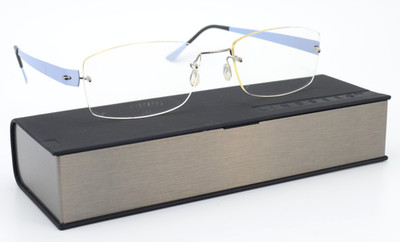 LINDBERG Brille 2151 T75 140 U37 Spirit Titanium Randlos Silber Poliert Blaugrau