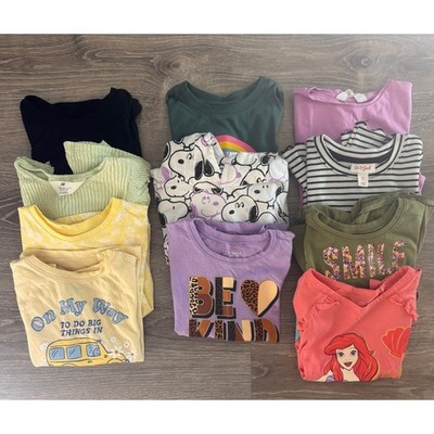Girls 11 Piece Shirt Bundle H&M Cat & Jack Snoopy Disney Ariel Size 4T 5T