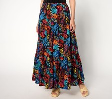 Destination 365 Regular Printed Clip Jacquard Tiered Skirt Colorful Palm 2X New