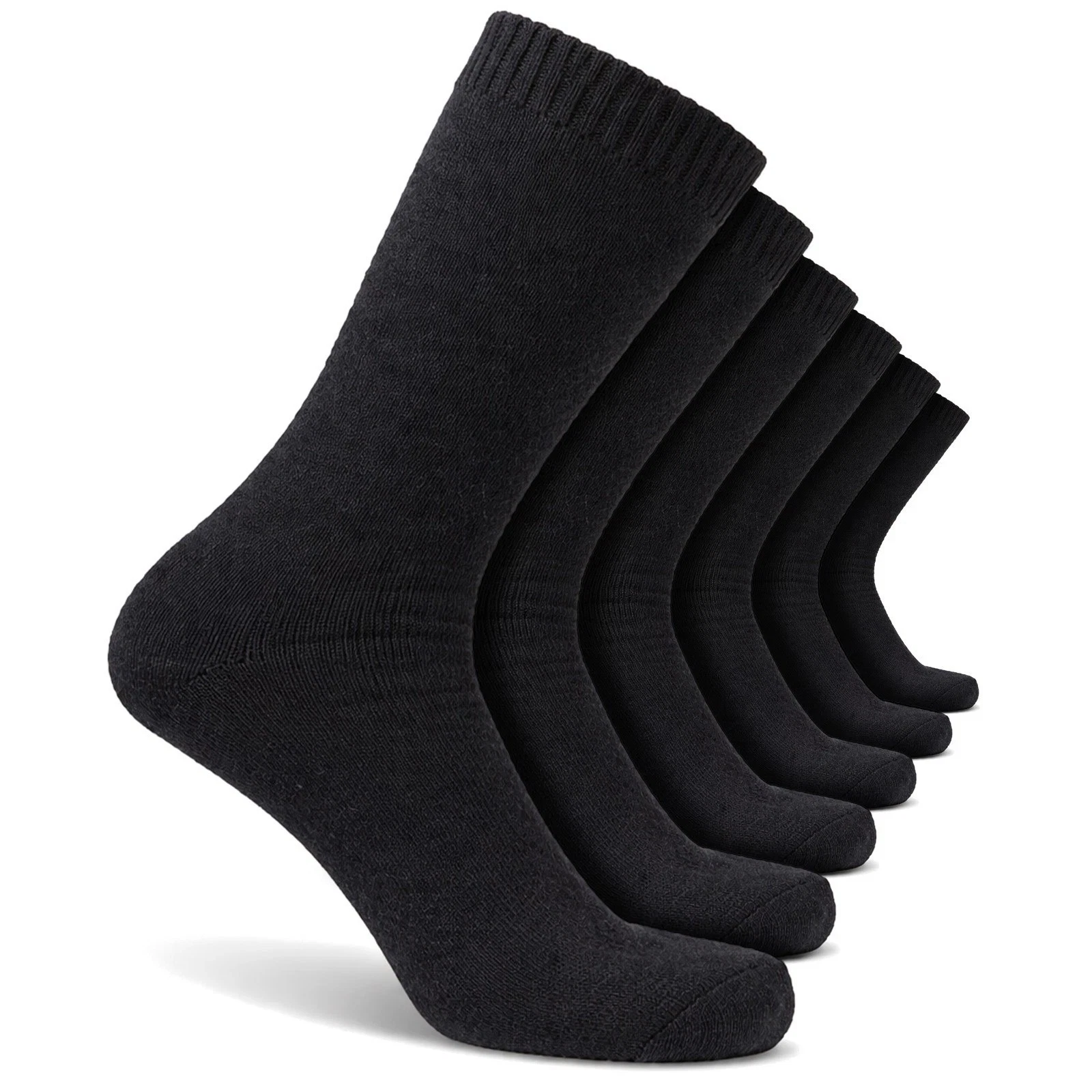Black Plain Thick Thermal Socks 12 Pack Crew Heat Retaining Winter Socks UK 6-11