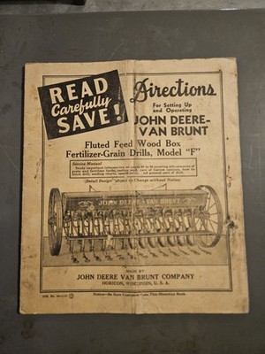 VINTAGE John Deere Van Brunt  Grain Drills Model F Manual