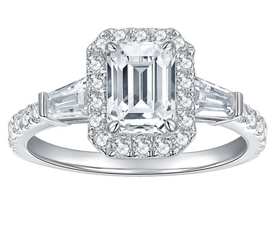 1,78 kt Smaragd/Trapezoid/Rundschliff Laborgefertigter Diamant Testpass 18 K Gold Ring