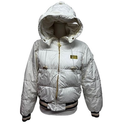 Y2K Baby Phat Vintage White Down Puffer Zip Hood Jacket Coat Medium Streetwear