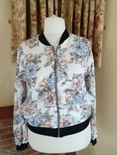 Ladies White Floral Bomber Jacket By Cameo Rose New Look - Size 14 - New