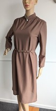 Real Vintage ST MICHAEL Dress UK 12 Brown Long Sleeve Midi Modest Casual