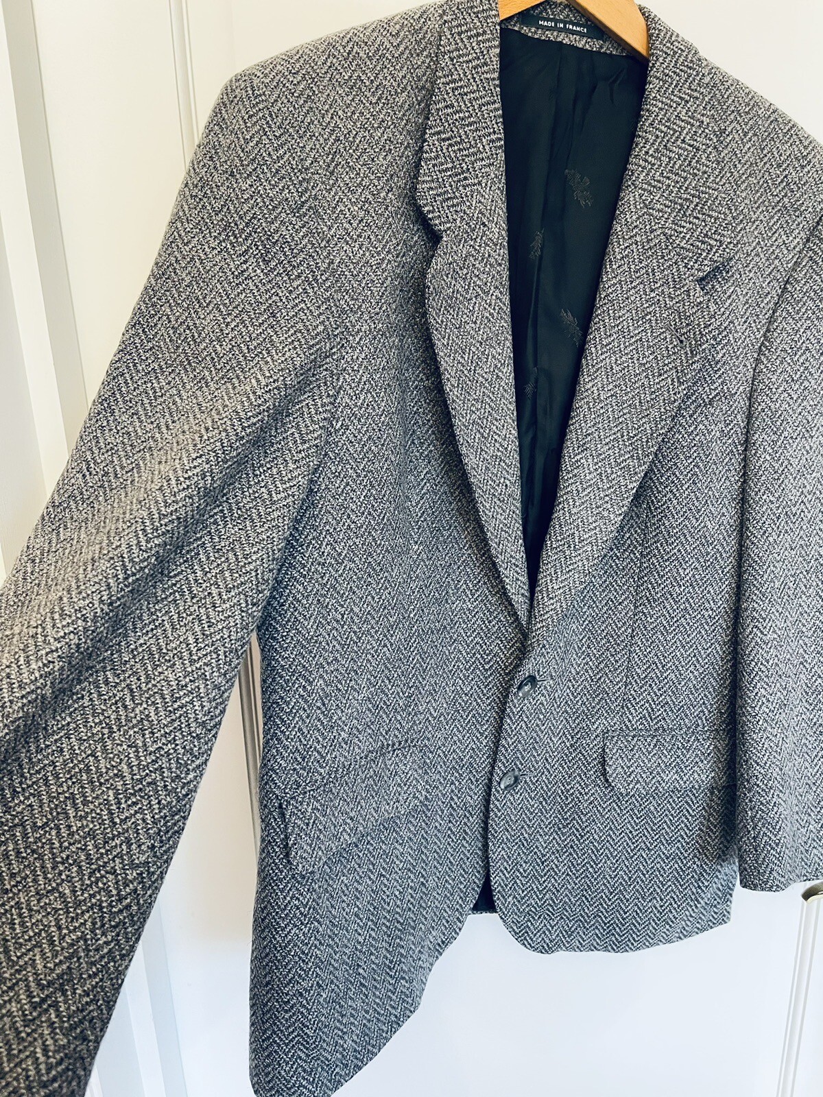 Lequest Tailor Made 100percent Wool French Tweed Grey Herringbone Men’s Blazer 40” image 6